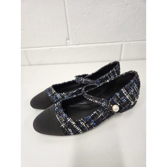 C.Paravano Shoes - C.Paravano Women's Mary Jane Tweed Shimmery Black/Blue Shoes/Flats, 38 (US 7.5)